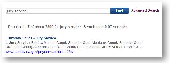 screen showing the first result for the term: jury service
