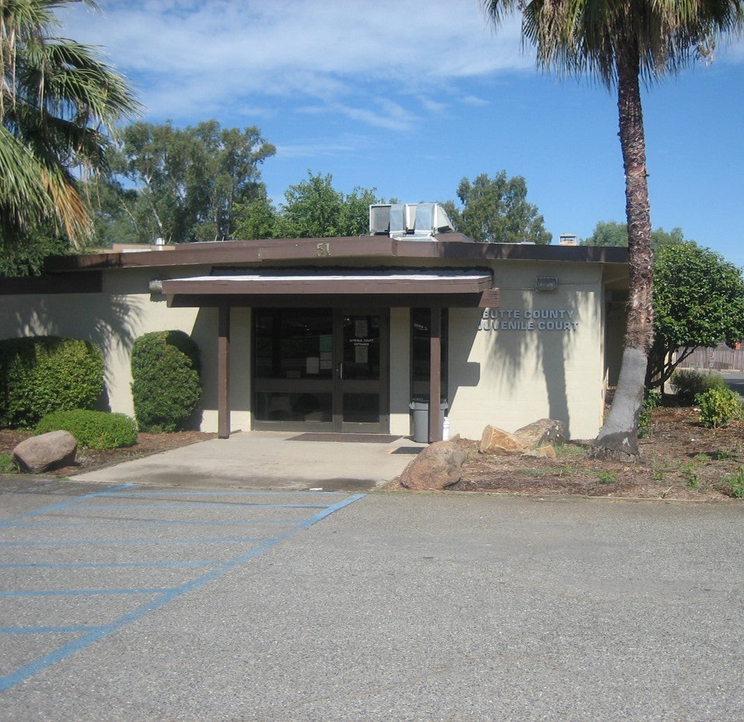 Exterior view of courthouse building showing the main entrance.