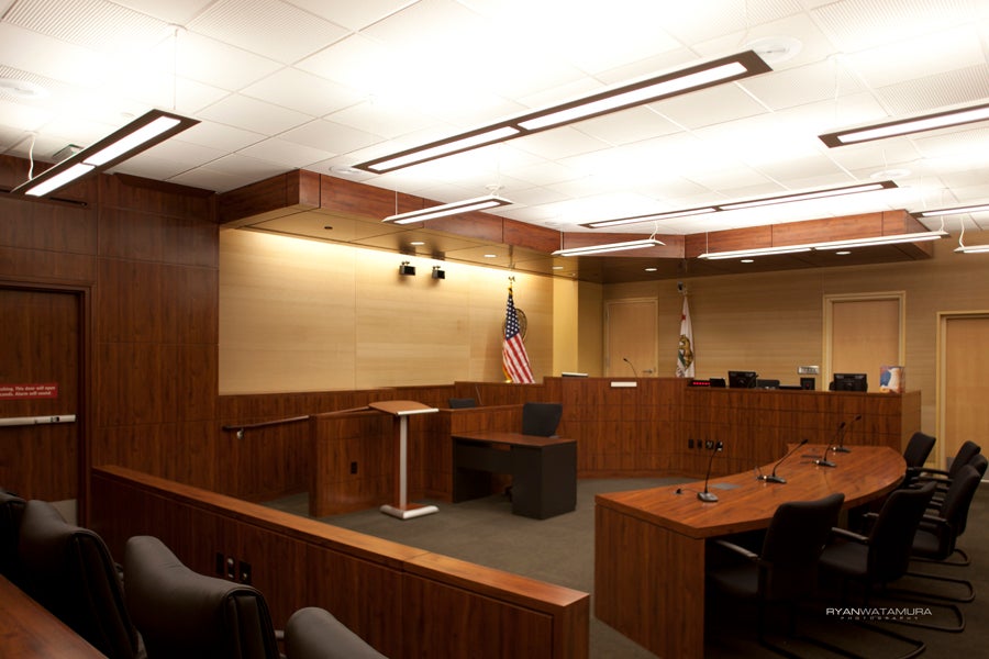 Interior view of renovated courtroom.