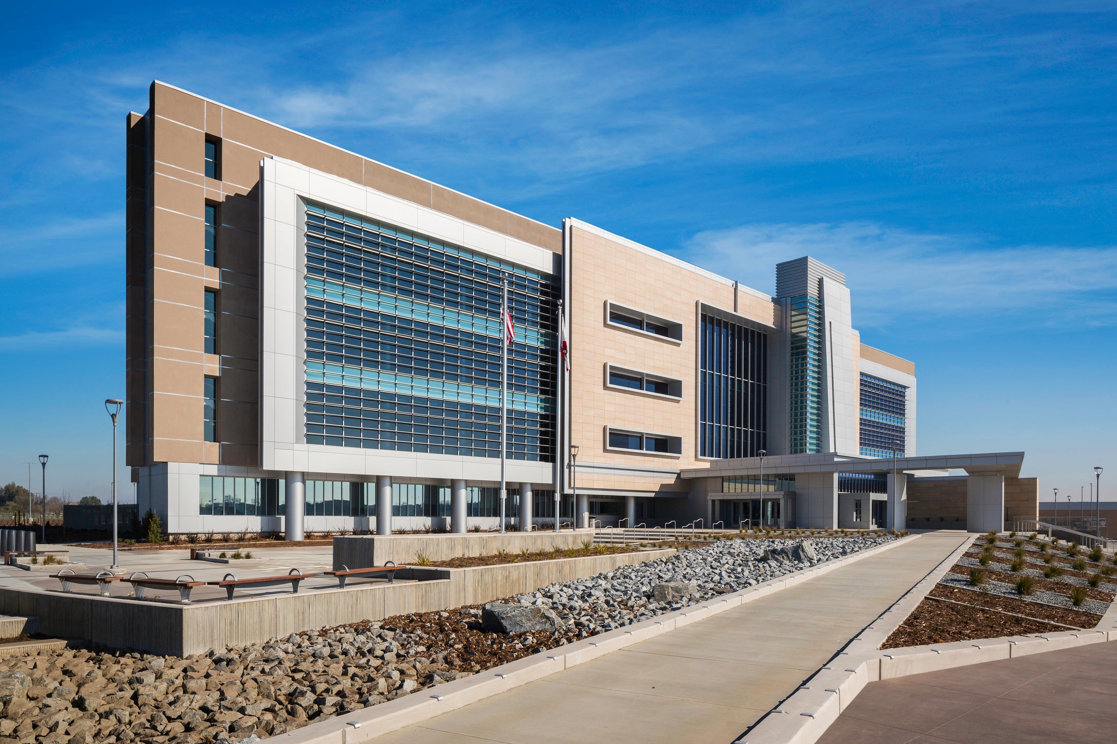 Exterior view of courthouse building showing the main entrance.