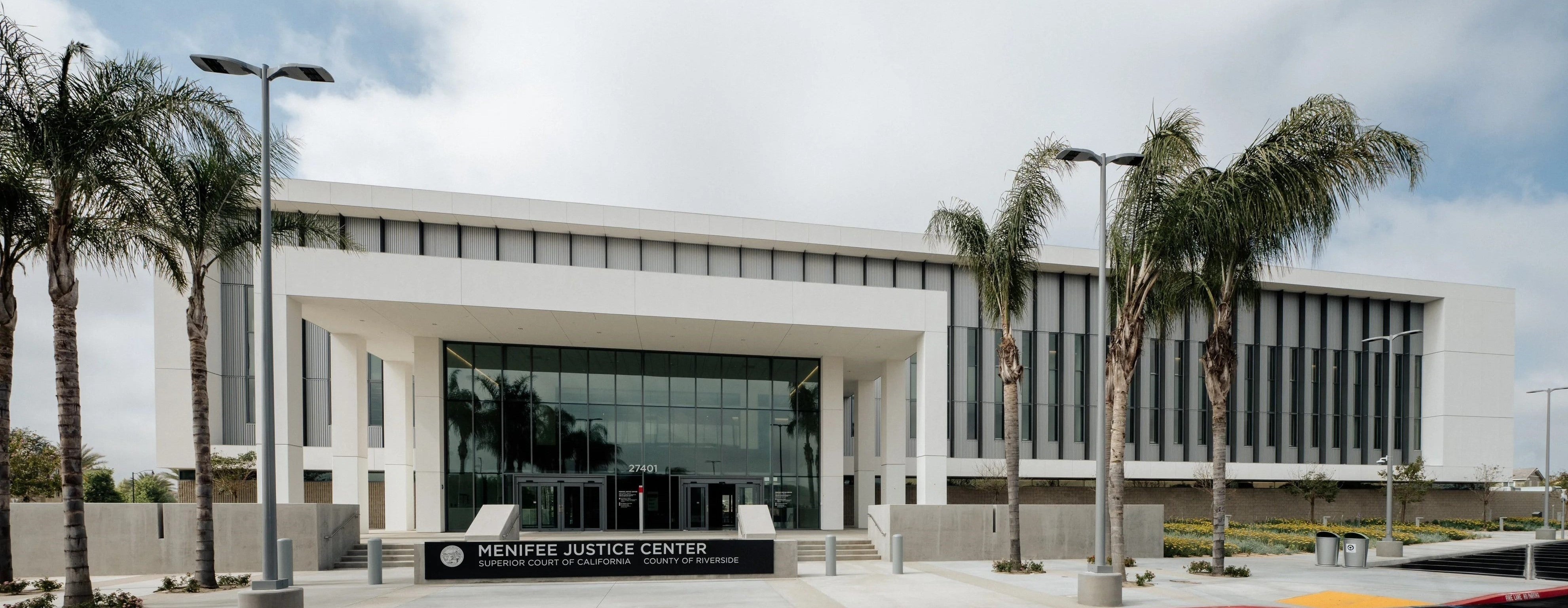 Exterior view of courthouse building showing the main entrance.