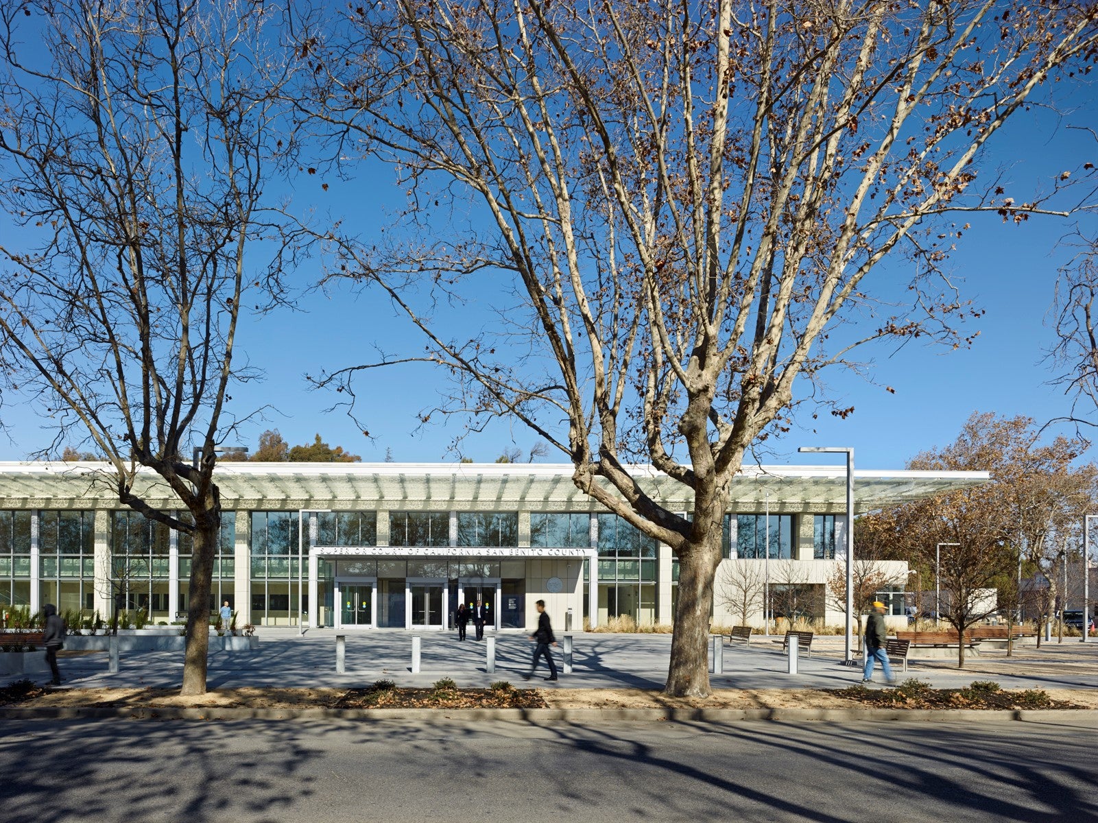 Exterior view of courthouse building showing the main entrance.