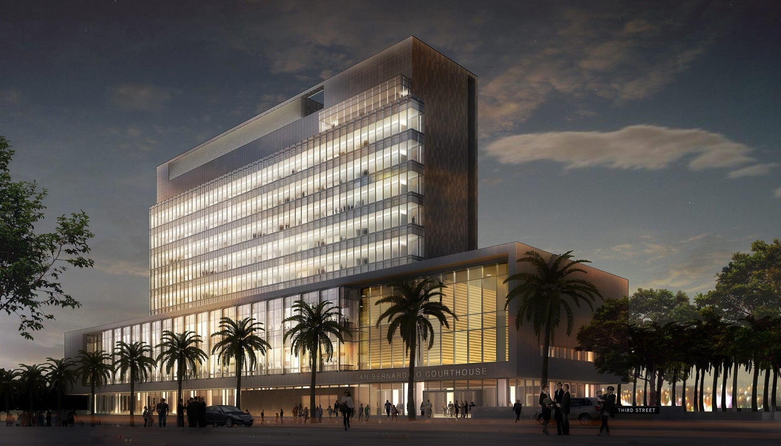 Exterior view of courthouse building showing the main entrance.