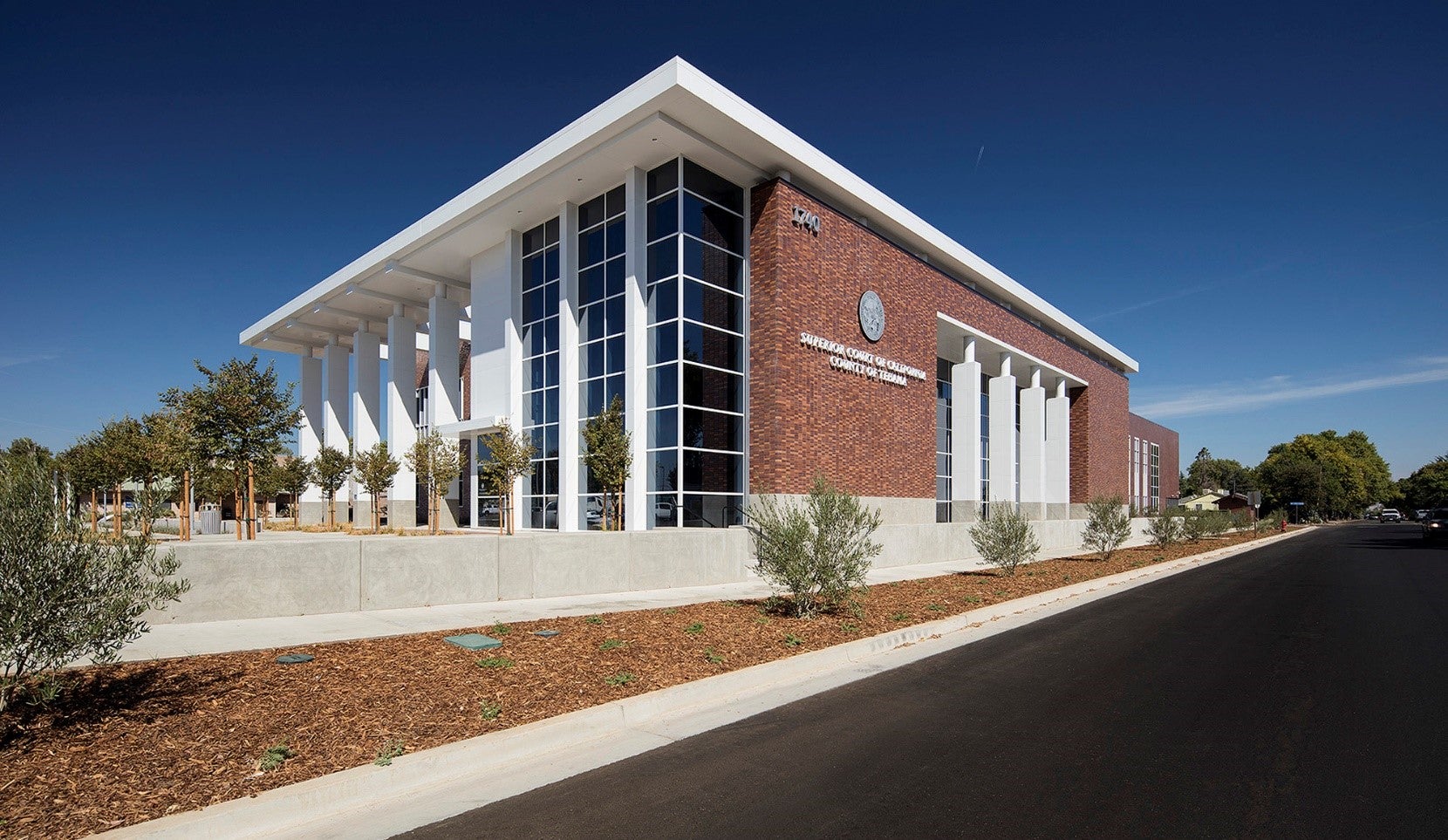 Exterior view of courthouse building showing the main entrance.