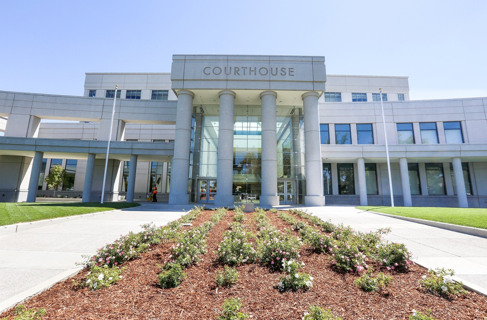 Exterior view of courthouse building showing the main entrance.