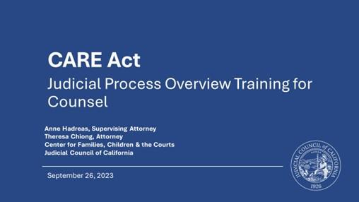 CARE Act Judicial Process Overview Training for Counsel